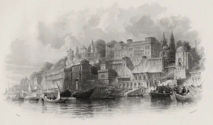 Benares, India, gegraveerd door A. Willmore (1814-88)
